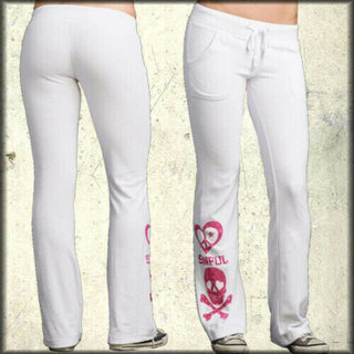 Sinful AFFLICTION Women's Sweatpants LUNAR Pant White Pink Skull Wings Biker