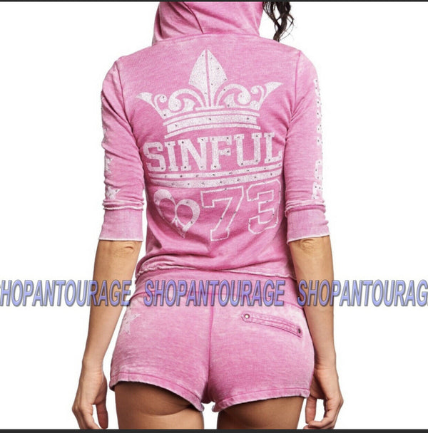 Sinful AFFLICTION Women's Playsuit Jumpsuit JORDAN ROMPER Short Pink Biker