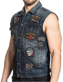 Affliction Premium JUST RIGHT Men's Denim Biker Vest Blue