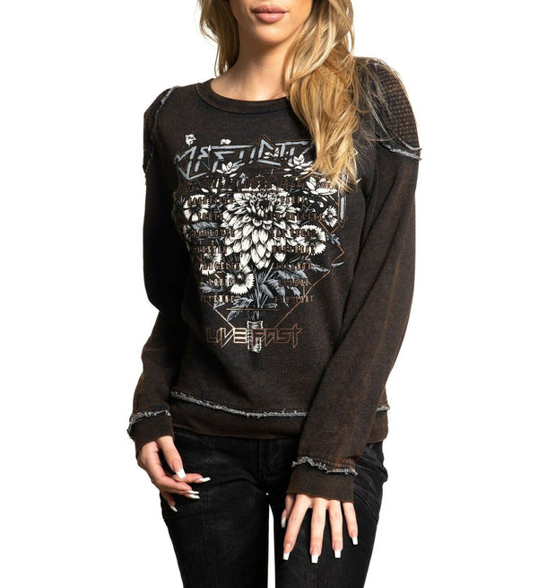 AFFLICTION Women's L/S T-Shirt WILDFLOWER DAZE Wings Biker