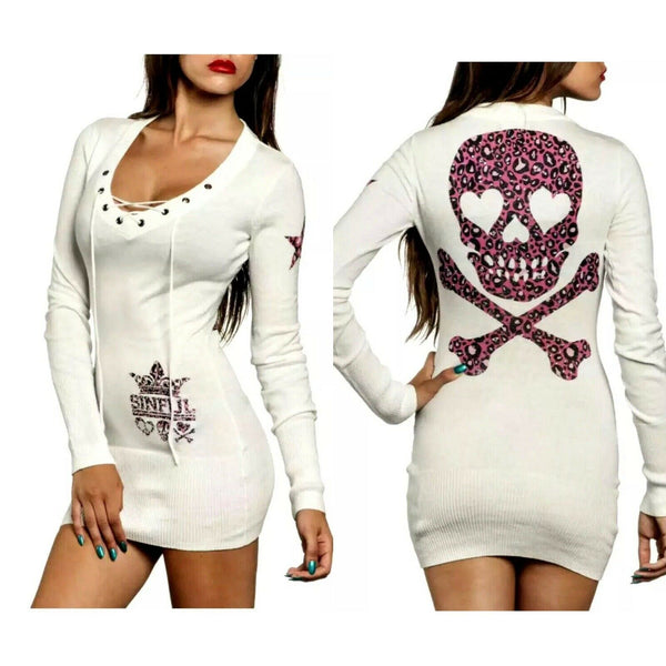 Sinful AFFLICTION Women's Top AVERY SWEATER DRESS Top Skull Wings Biker