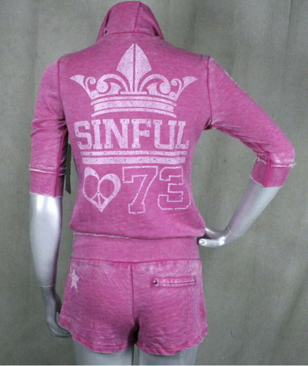 Sinful AFFLICTION Women's Playsuit Jumpsuit JORDAN ROMPER Short Pink Biker