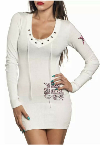 Sinful AFFLICTION Women's Top AVERY SWEATER DRESS Top Skull Wings Biker