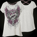 Sinful AFFLICTION Womens T-Shirt HOUSTON CAP SLV Athletic Wings Biker MMA