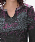 Sinful AFFLICTION Women's T-Shirt HEARTS VENGEANCE Thermal Wings Biker