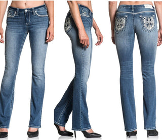 AFFLICTION Women's Denim Jeans JADE STANDARD KENZIE Embroidered Buckle B36
