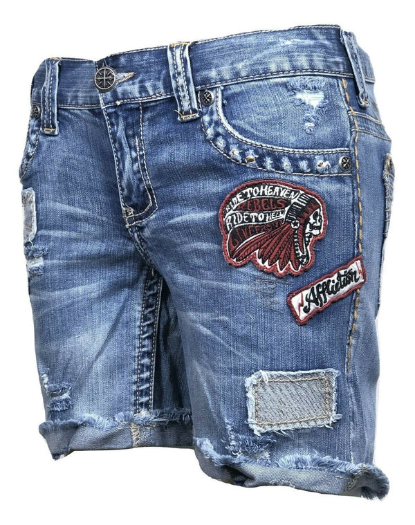 Affliction Women's Denim Shorts ERICA CLASSICO PRAGUE Denim Biker