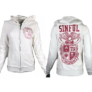 SINFUL by AFFLICTION Women's CALERA ZIP HOODIE Jacket Skull Biker Pink Wings