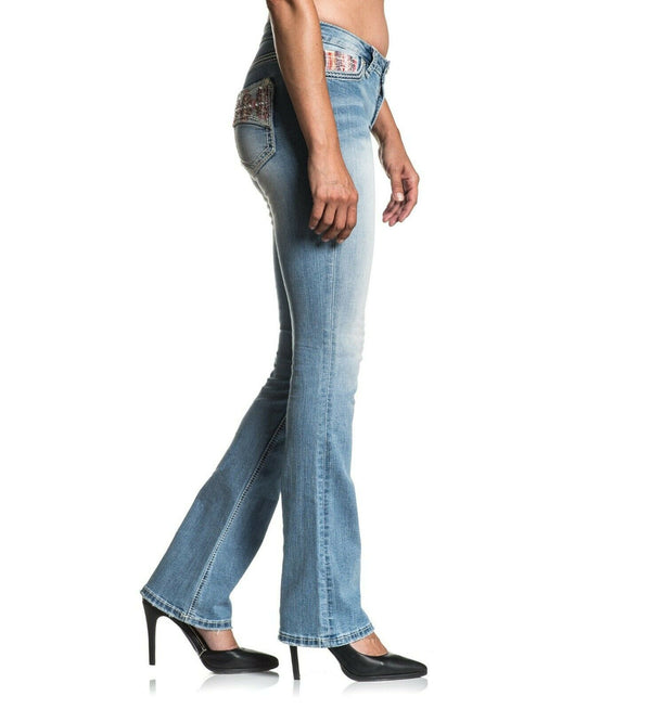 AFFLICTION Women's Denim Jeans JADE ARIES EMBER Embroidered