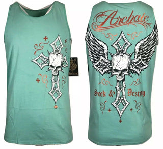 ARCHAIC by AFFLICTION Mens T-Shirt FARGO Tank Top Skull Wings MMA Biker