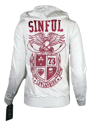 SINFUL by AFFLICTION Women's CALERA ZIP HOODIE Jacket Skull Biker Pink Wings