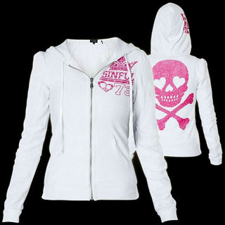 SINFUL by AFFLICTION Women's LUNAR HOODIE Jacket Skull Biker Pink Wings