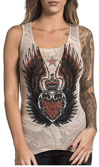 Sinful AFFLICTION Womens T-Shirt ESTRELLA TANK Athletic Wings Biker MMA