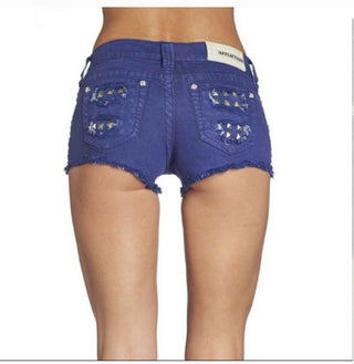 Affliction Women's Denim Shorts VIKI IRIS ROYAL BLUSHSHORT Denim Biker