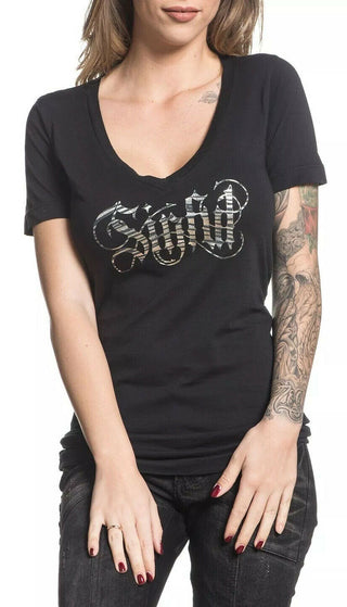 Sinful AFFLICTION Women's T-Shirt AC CATHEDRAL Athletic Wings Biker MMA