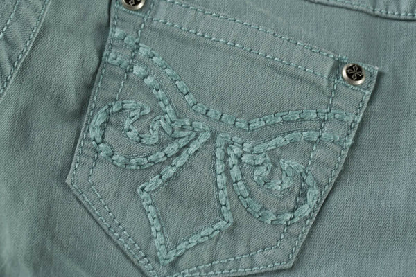 AFFLICTION Women's Denim Jeans RAQUEL FLEUR TEAL Embroidered Buckle  B38