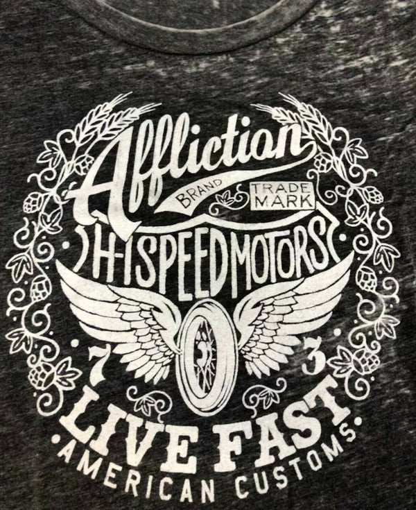 AFFLICTION Womens T-Shirt AC SPEEDWAY Athletic Wings Biker MMA