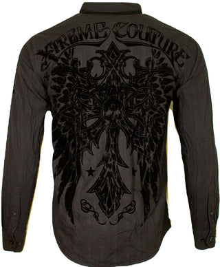 Xtreme Couture ROYALTY CROSS WING Men's Button Down Shirt Black