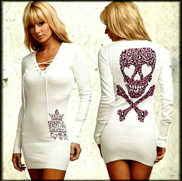 Sinful AFFLICTION Women's Top AVERY SWEATER DRESS Top Skull Wings Biker