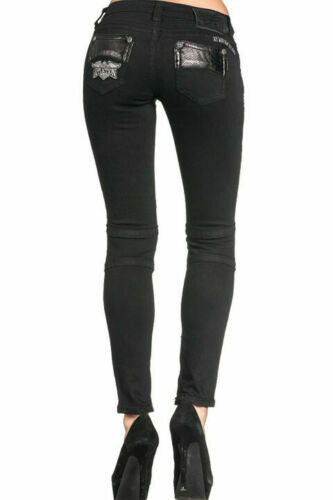 AFFLICTION Women's Denim Jeans RAQUEL AVENGE BLACK Embroidered Buckle B37