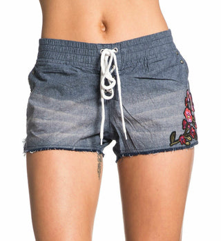 Affliction Women's Short ATHENS In Blue Biker casual flowers