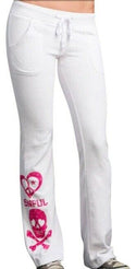 Sinful AFFLICTION Women's Sweatpants LUNAR Pant White Pink Skull Wings Biker