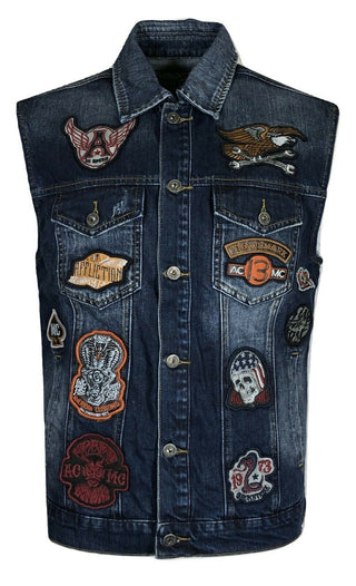 Affliction Premium JUST RIGHT Men's Denim Biker Vest Blue