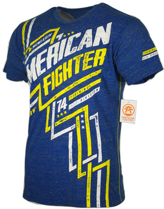AMERICAN FIGHTER Mens T-Shirt LOCKWOOD Blue Athletic Biker MMA GYM 16A