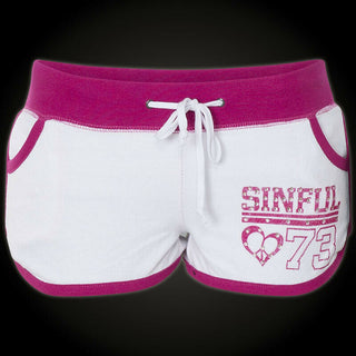 Sinful AFFLICTION Women's Short LUNAR SHORT Pink white Skull Wings Biker