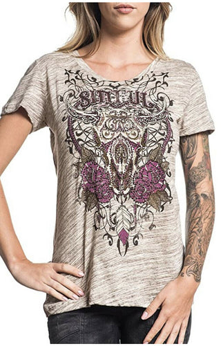 Sinful AFFLICTION Womens T-Shirt JACK RABBIT Athletic Wings Biker MMA