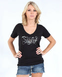 Sinful AFFLICTION Women's T-Shirt AC CATHEDRAL Athletic Wings Biker MMA