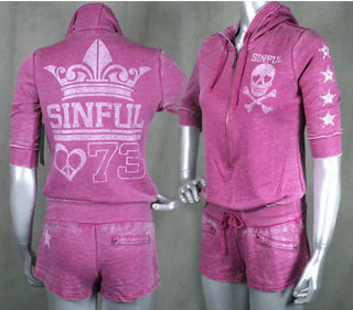 Sinful AFFLICTION Women's Playsuit Jumpsuit JORDAN ROMPER Short Pink Biker