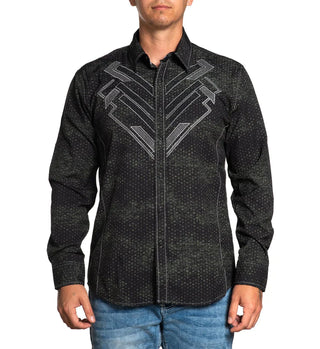 AMERICAN FIGHTER Men's Button Down Shirt VENTURA Long Sleeve Black