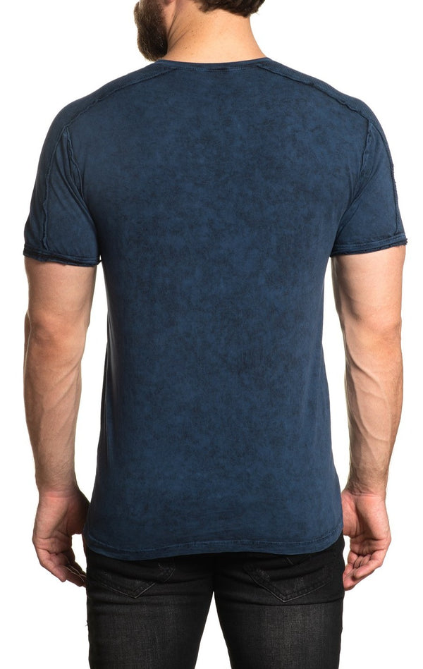 AFFLICTION BIAS SLIT NECK Men's T-shirt Navy Wash