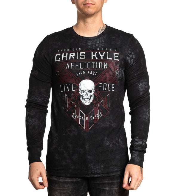 AFFLICTION Men's Long Sleeve Thermal Shirt Chris Kyle COORDINATES Skull
