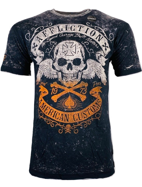 AFFLICTION Men's T-Shirt S/S Reversible SPEED RUN Black Label Biker MMA