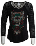 AFFLICTION Women's T-Shirt L/S SCREAMIN ROSES Tee Biker