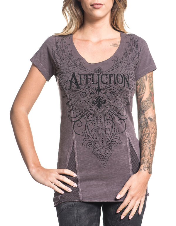 AFFLICTION Women's T-Shirt S/S LORIELLE Tee Biker