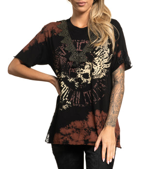 AFFLICTION Women's T-Shirt S/S AC FALLOUT PAINT Tee Biker