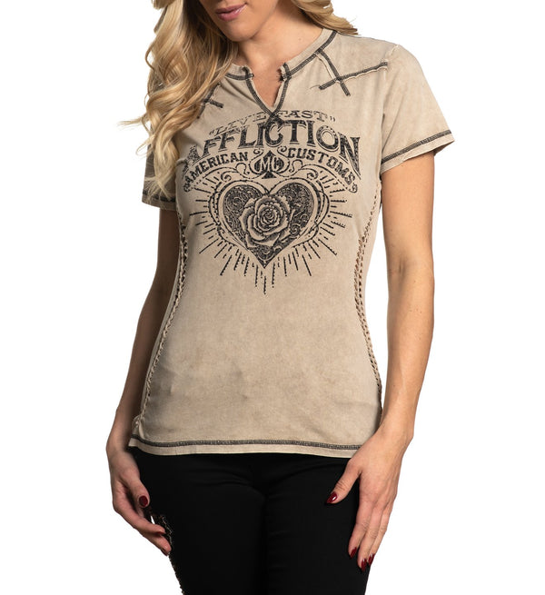 AFFLICTION Women's T-Shirt S/S AC SUNSET ROAM Tee Biker