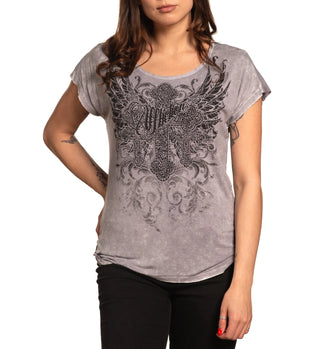 Affliction Women's T-Shirt CALDWELL CREEK Panel Scoop Neck