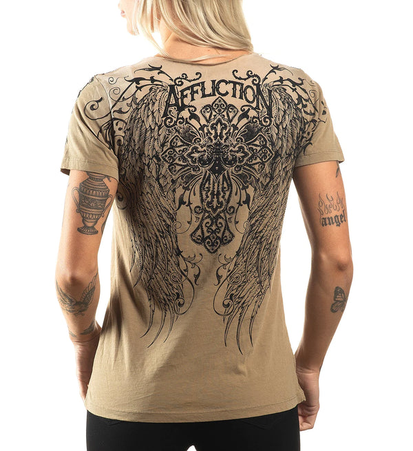 Affliction Women's T-Shirt Carvina Scoop Neck  ^