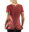 Affliction Women's T-Shirt Amber Creek Lace up   ^