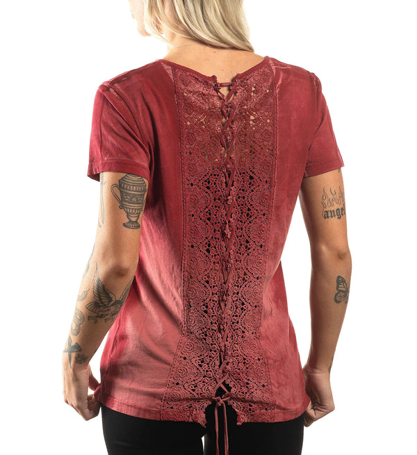 Affliction Women's T-Shirt Amber Creek Lace up   ^