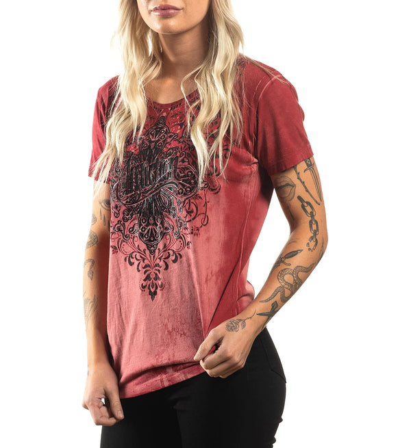 Affliction Women's T-Shirt Amber Creek Lace up   ^