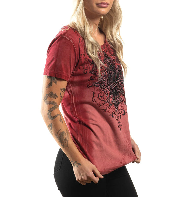 Affliction Women's T-Shirt Amber Creek Lace up   ^