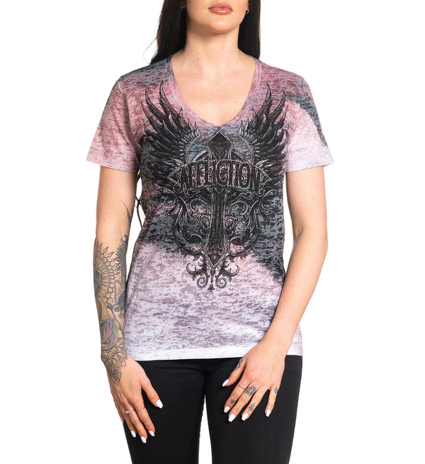 Affliction Women's T-Shirt Turquoise Pass Vneck