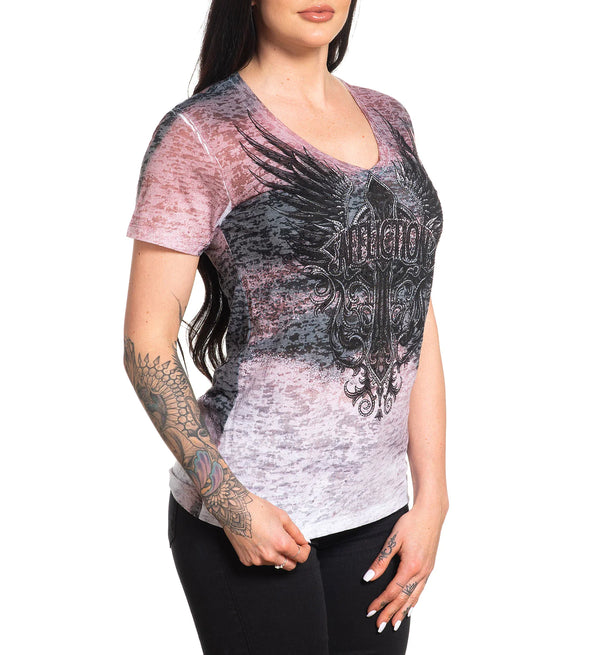 Affliction Women's T-Shirt Turquoise Pass Vneck ^