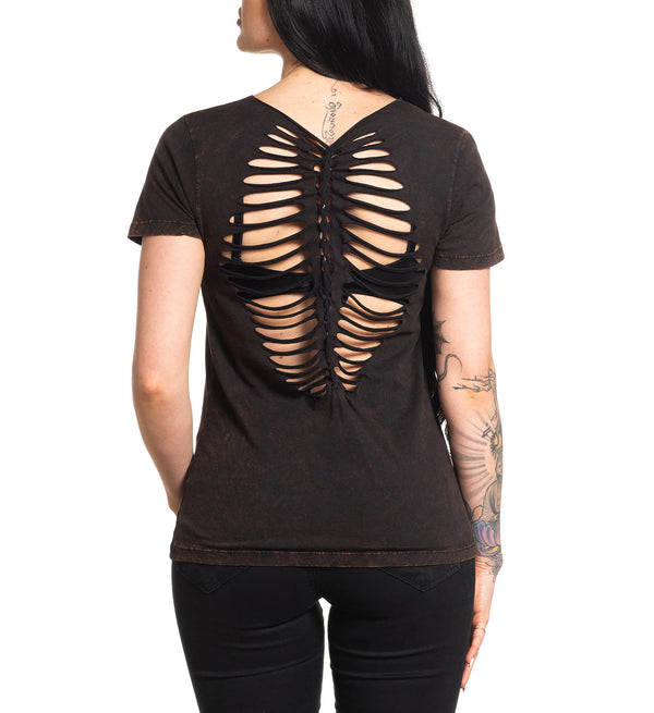 Affliction Women's T-Shirt Sanctuary Rust Scoop  ^