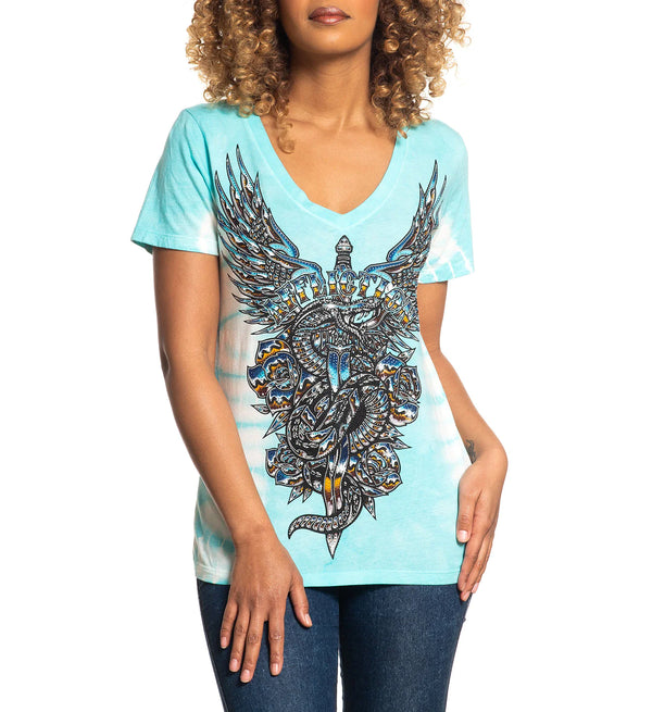 Affliction Women's T-Shirt Poison Chrome V-neck ^